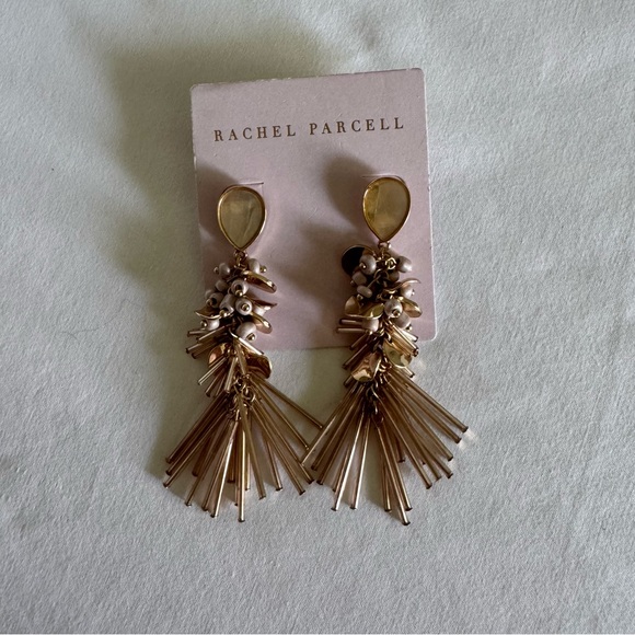 Rachel Parcell Gold Fringe Statement Earrings Brand New - Picture 2 of 4